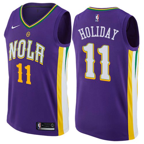 Men New Orleans Pelicans 11 Holiday Purple Game Nike NBA Jerseys